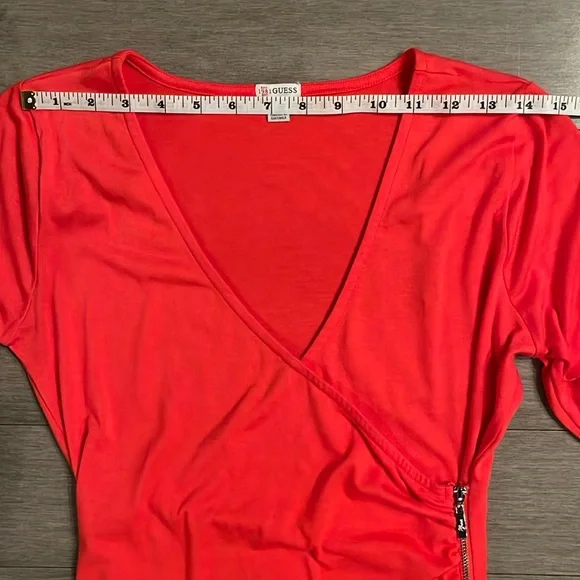 GUESS Orange Long Sleeve Wrap Top with Side Zipper. Size Small - Picture 14 of 15